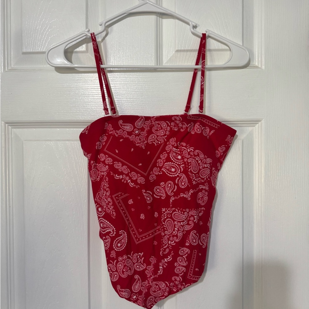 No Boundaries Red Asymmetrical Camisole Crop Top